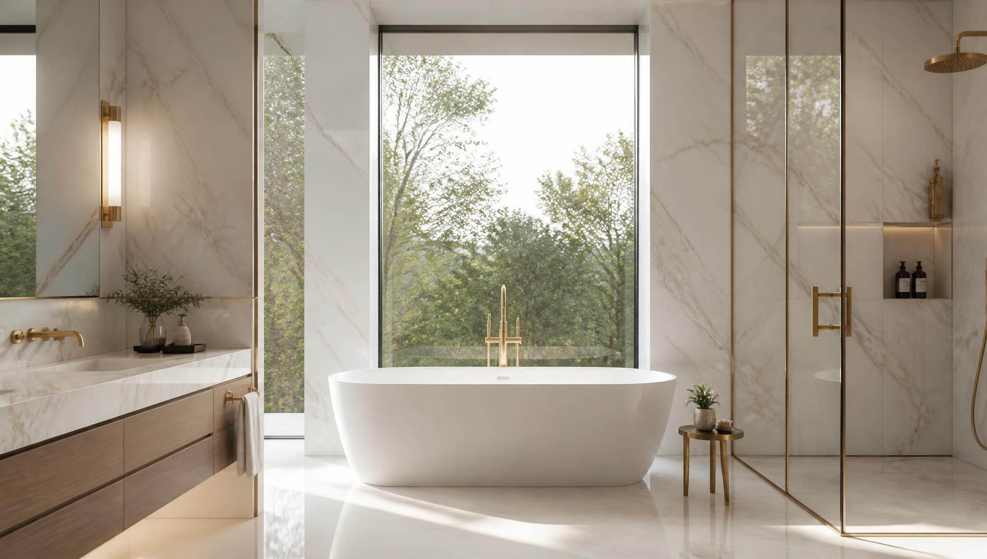 Marble bathroom with freestanding bathtub