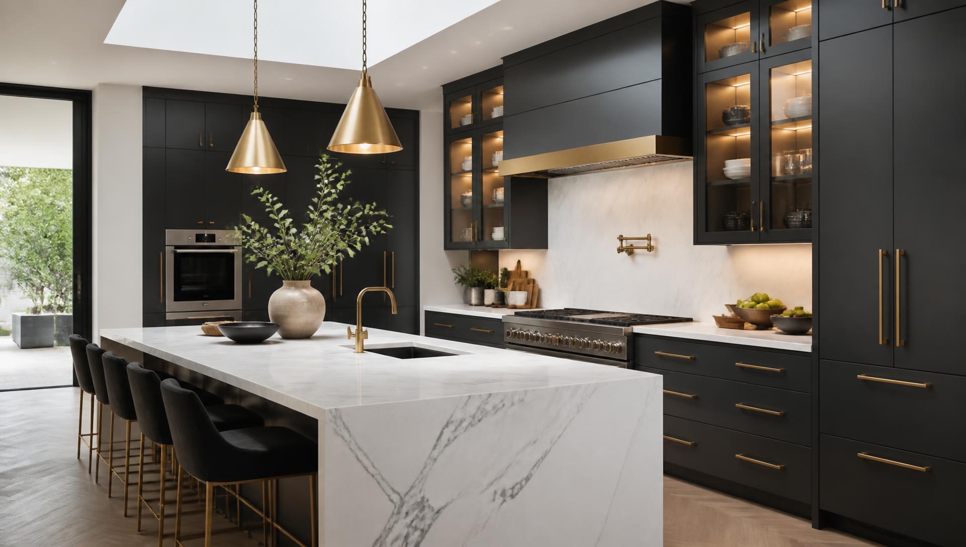 Luxury charcoal and marble kitchen design
